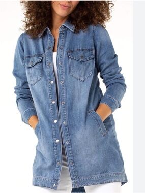 Liverpool Los Angeles Denim Blue Long Denim Jacket Size 1X NWTS